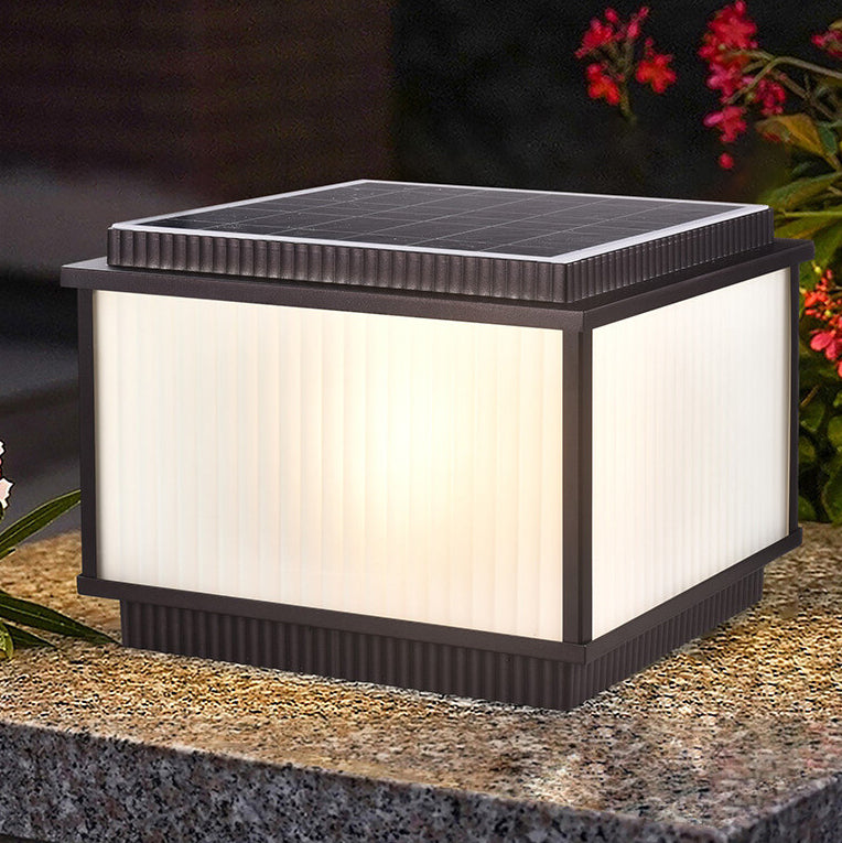 Moderno Minimalista Solar Rectangular de Aluminio Vidrio 1-Luz Poste Cabeza Luz Para Patio Exterior 