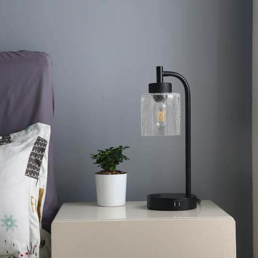 Modern Simple Iron Glass Cylinder Dual USB Touch 1-Light Table Lamp