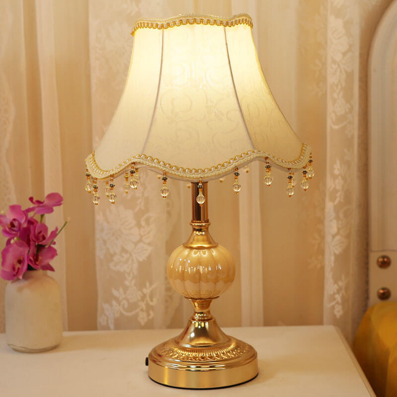 European Vintage Fabric Floral Glass Plating 1-Light Table Lamp