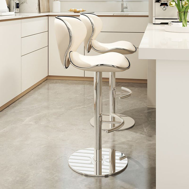 Moderner minimalistischer Kurven-Dreieck-Rund-Napa-Leder-Metall-Barhocker mit Rückenlehne ohne Armlehnen für das Esszimmer 