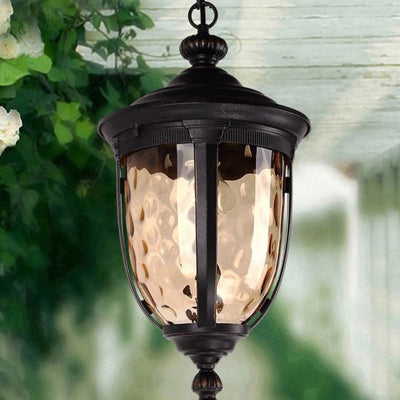 Cylindre en verre aluminium étanche traditionnel européen avec effet d'eau ondulée, suspension à 1 lumière pour patio extérieur 