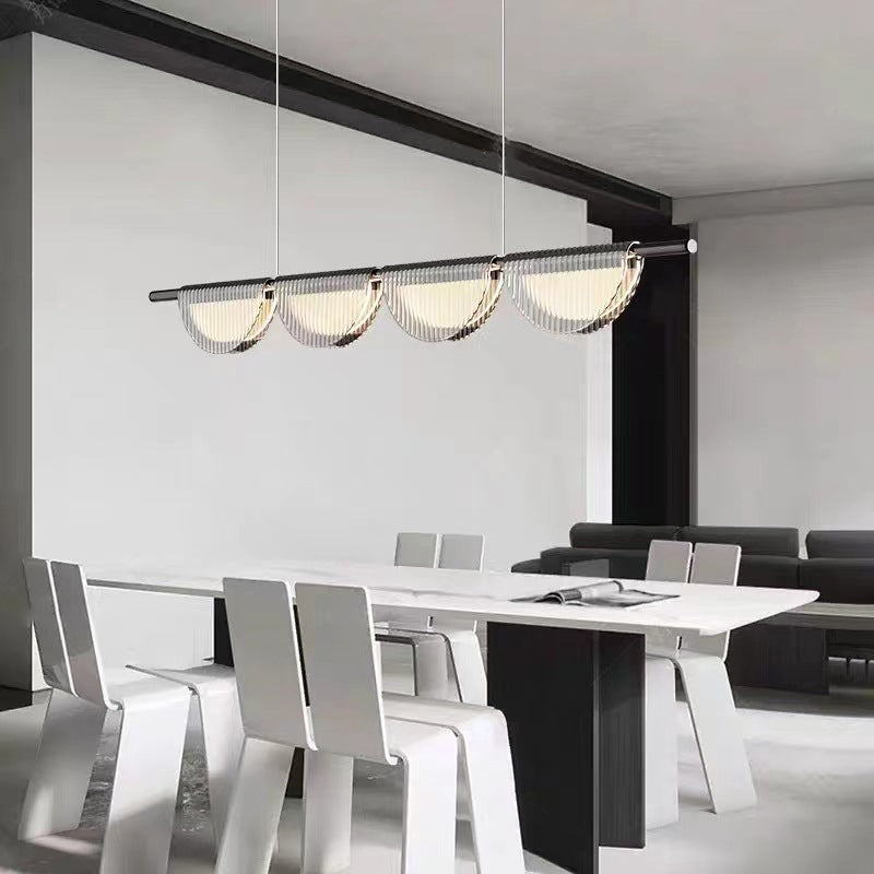Lustre LED à îlot avec abat-jour semi-circulaire en verre acrylique de simplicité contemporaine pour salon 