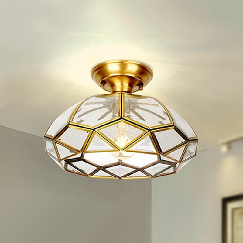 Modern Simple All-Copper Glass Flower-Shaped 1-Light Semi-Flush Mount Ceiling Light