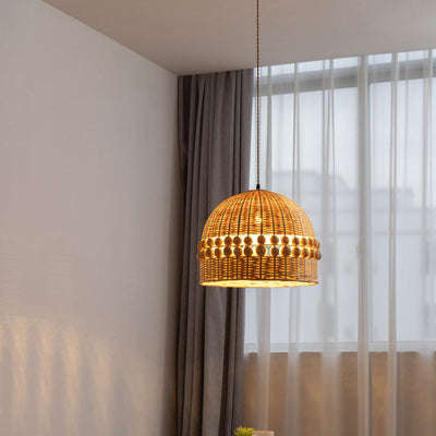 Traditionelle rustikale geflochtene Korb-Bambus-Pendelleuchte mit 1 Licht für Esszimmer 
