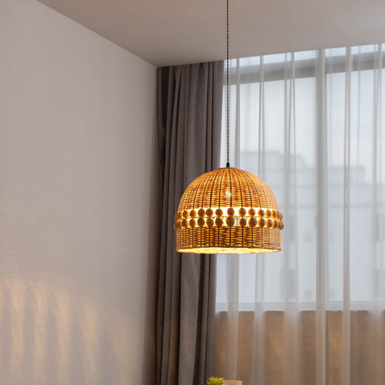 Traditionelle rustikale geflochtene Korb-Bambus-Pendelleuchte mit 1 Licht für Esszimmer 