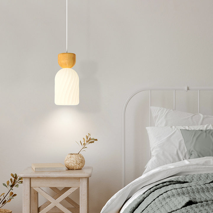 Moderne skandinavische Pendelleuchte aus Holz und Glas, rund, 1/3-flammig, für das Schlafzimmer 