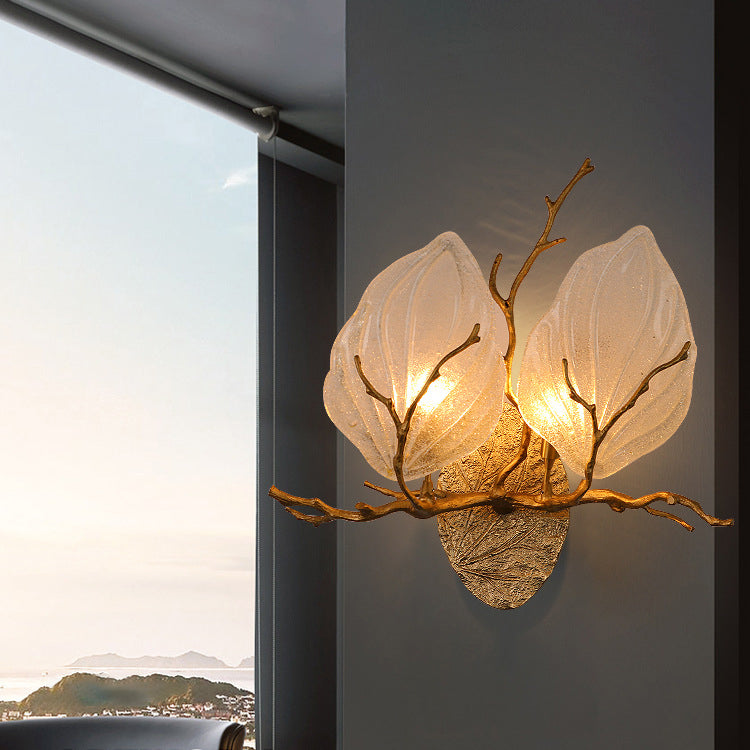 Zeitgenössische kreative Kupferglas Leave Branch 1/2 Licht Wandleuchte Lampe für Wohnzimmer 