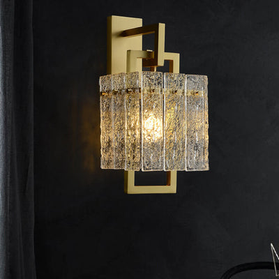 Modern Light Luxury Textured Crystal Brass Square 1-Light Wall Sconce Lamp