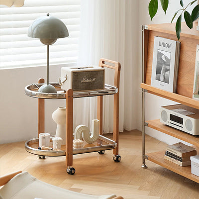 Moderner minimalistischer quadratischer Holz-Glas-Endtisch, zweistufiger Wagen, drehbar für das Wohnzimmer 