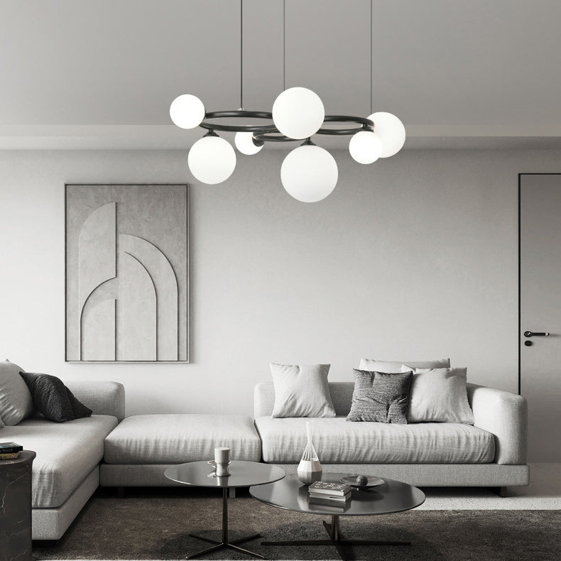 Lustre moléculaire moderne du milieu du siècle en cuivre avec cadre rond en verre Magic Bean 5/7/9 lumières pour salon 