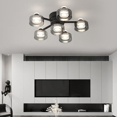 Modern Minimalist Round Copper Acrylic Glass LED Semi-Flush Mount Ceiling Light For Living Room