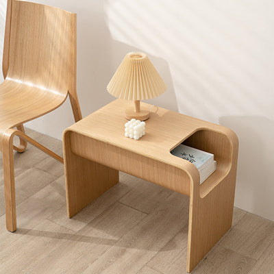 Table d'appoint en bois massif minimaliste moderne en forme de C avec rangement pour le salon 