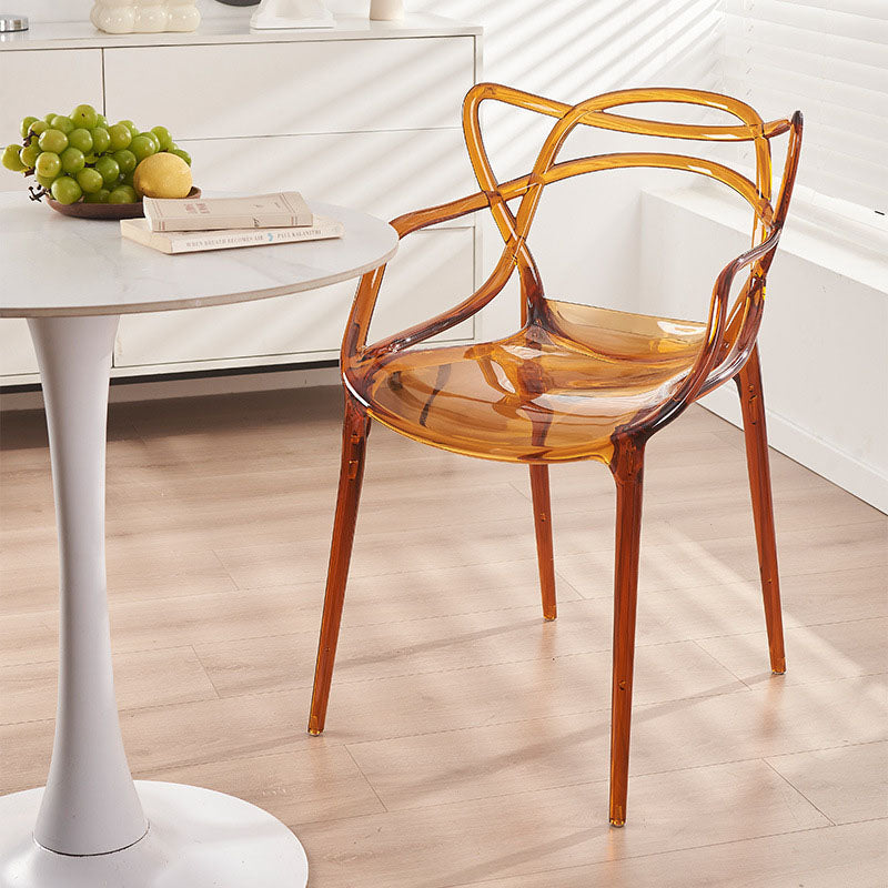 Contemporary Creative Curved Frame PC Plastic Dining Chair Backrest Armrest For Dining Room
