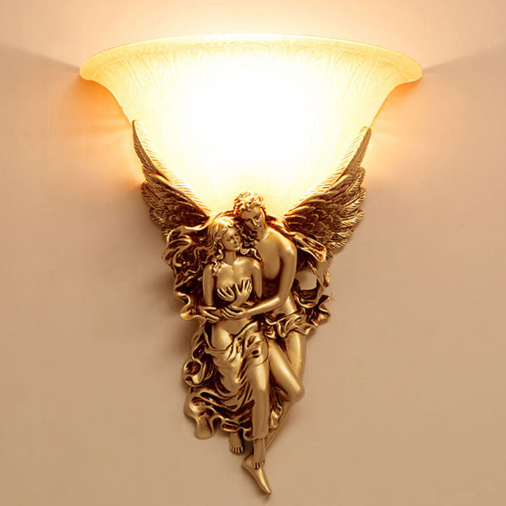 Traditional European Angel Resin Design Glass 1-Light Wall Sconce Lamp For Hallway