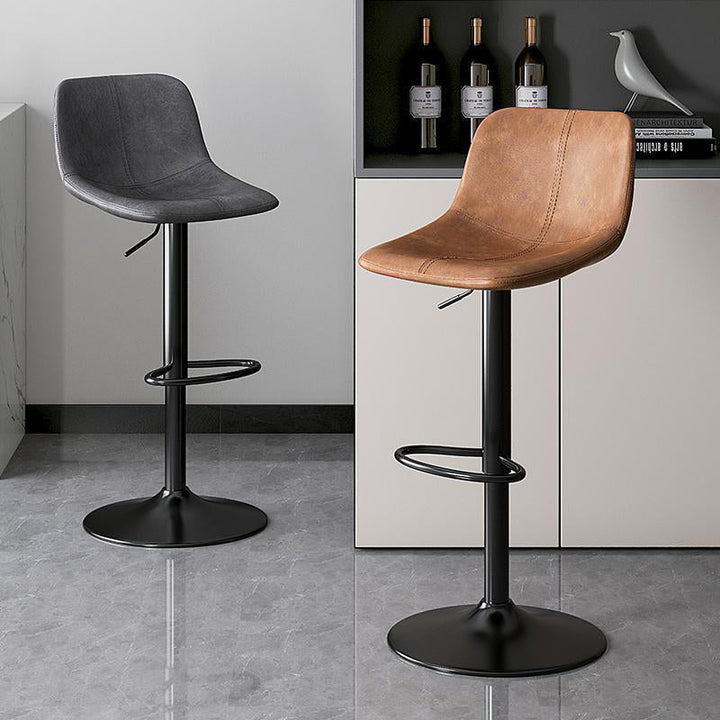 Zeitgenössischer luxuriöser gebogener Kunstleder höhenverstellbarer drehbarer Barhocker mit Rückenlehne und Fußstütze für Esszimmer 