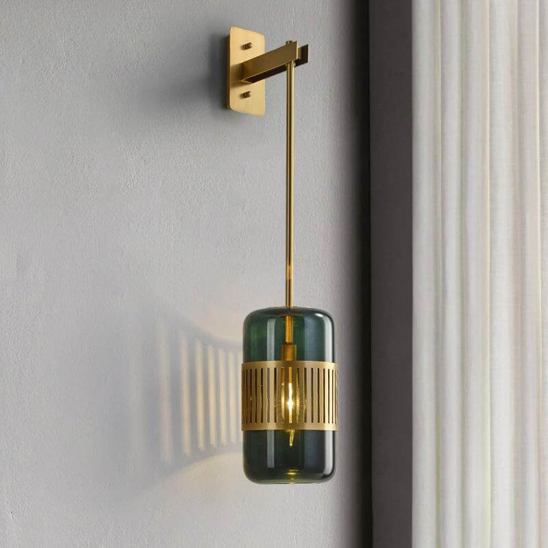 Lámpara de pared cilíndrica de vidrio y hierro de lujo contemporáneo de 1 luz para dormitorio y sala de estar 