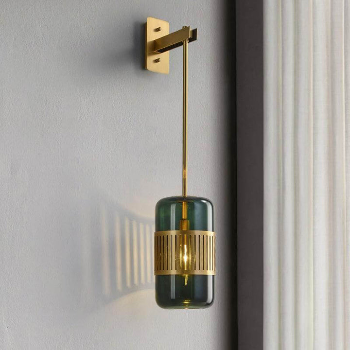 Lámpara de pared cilíndrica de vidrio y hierro de lujo contemporáneo de 1 luz para dormitorio y sala de estar 