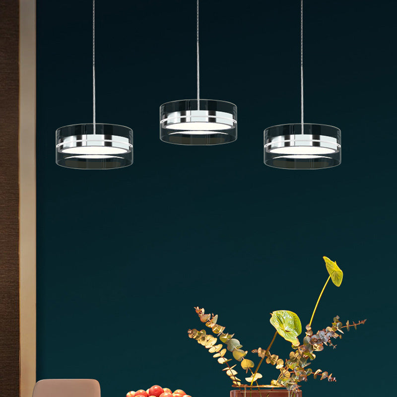 Moderno Minimalista Acero Inoxidable Vidrio Redondo 1/3 Luz Isla Lámpara Araña Para Comedor 