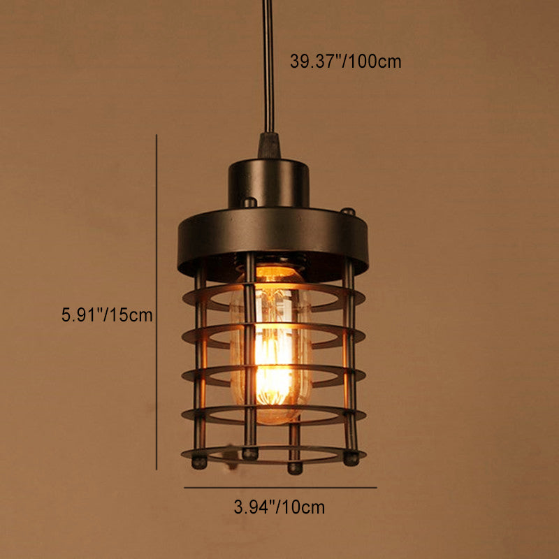 Zeitgenössische industrielle durchbrochene Zylinder-Pendelleuchte aus Eisen mit 1 Licht für Wohnzimmer 
