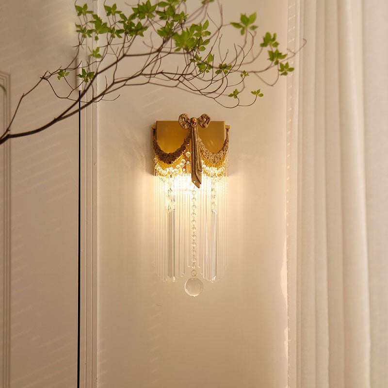Moderne Art Deco Messing Kristall Quaste 1-Licht Wandleuchte Lampe für Wohnzimmer 
