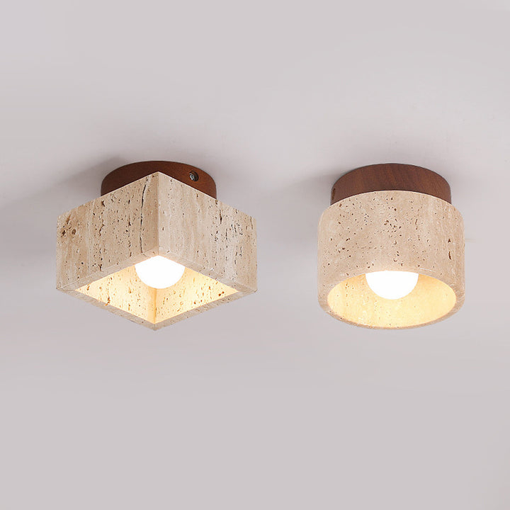 Colonne en travertin jaune Wabi-Sabi japonaise en bois, plafonnier semi-encastré à 1 lumière 