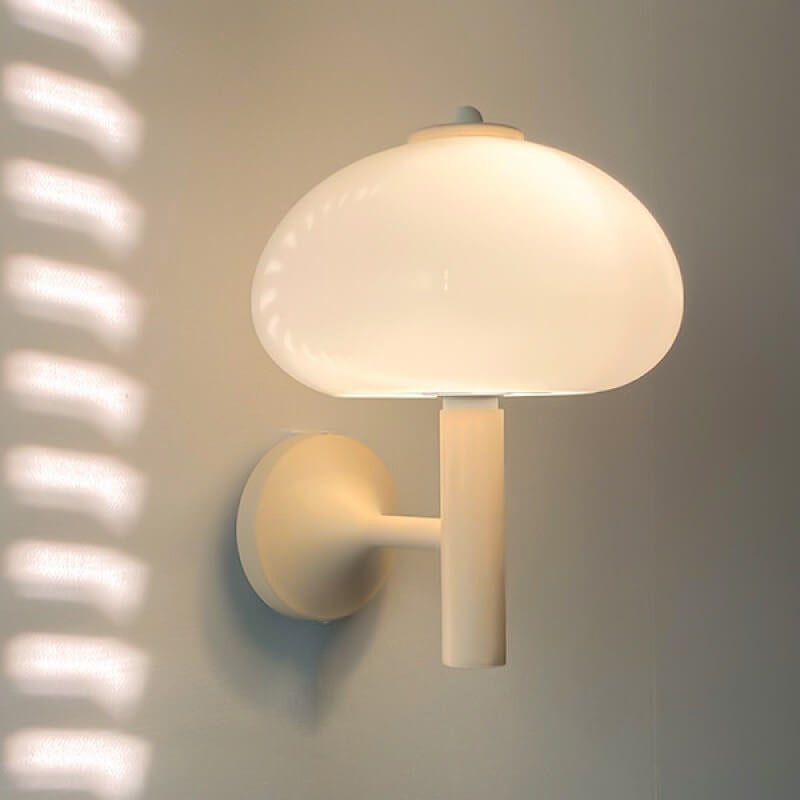 Contemporary Nordic Milk White Iron Glass Dome Mushroom 1-Light Wall Sconce Lamp For Bedroom