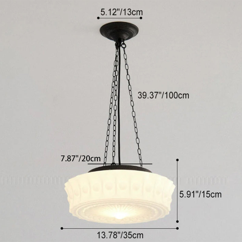 Traditional French Iron Glass Stripes Round Drum LED Semi-Flush Mount Ceiling Light For Living Room &amp; Bedroom