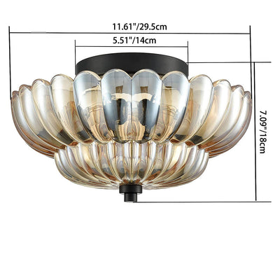 Zeitgenössische Luxus-Deckenleuchte mit Blumenmuster, Glas und Eisen, 3 Lichter, halbbündige Montage, für Schlafzimmer 