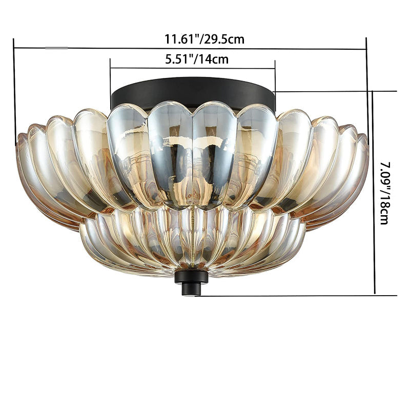 Zeitgenössische Luxus-Deckenleuchte mit Blumenmuster, Glas und Eisen, 3 Lichter, halbbündige Montage, für Schlafzimmer 