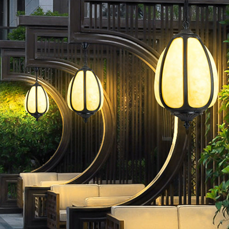 Lumière suspendue ovale en aluminium moulé Art Déco moderne en forme de citrouille à 1 ampoule pour patio extérieur 