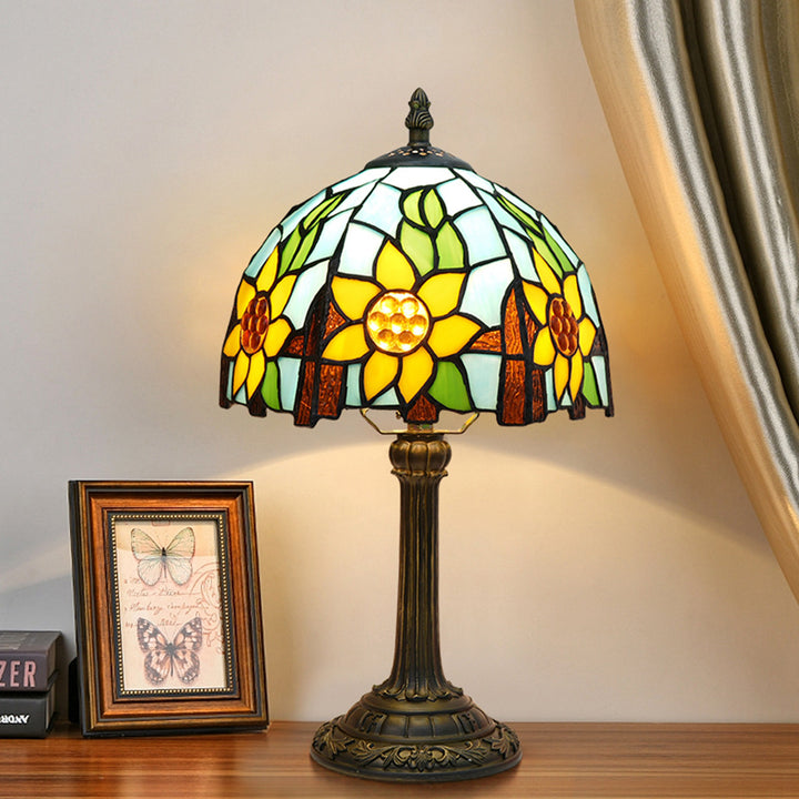 Lampe de Table à 1 Lumière avec Dôme en Verre Résine Tiffany Traditionnel Tournesol pour Chevet 