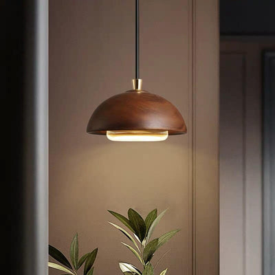 Nordic Minimalist Solid Wood Dome Glass Lampshade LED Pendant Light