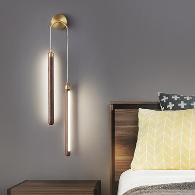 Lámpara de Aplique de Pared LED de Madera Lineal Minimalista Moderna de Cobre y Acrílico para Dormitorio 