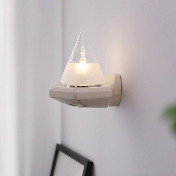Traditional Vintage Conical Ceramic Glass Iron 1-Light Wall Sconce Lamp For Living Room