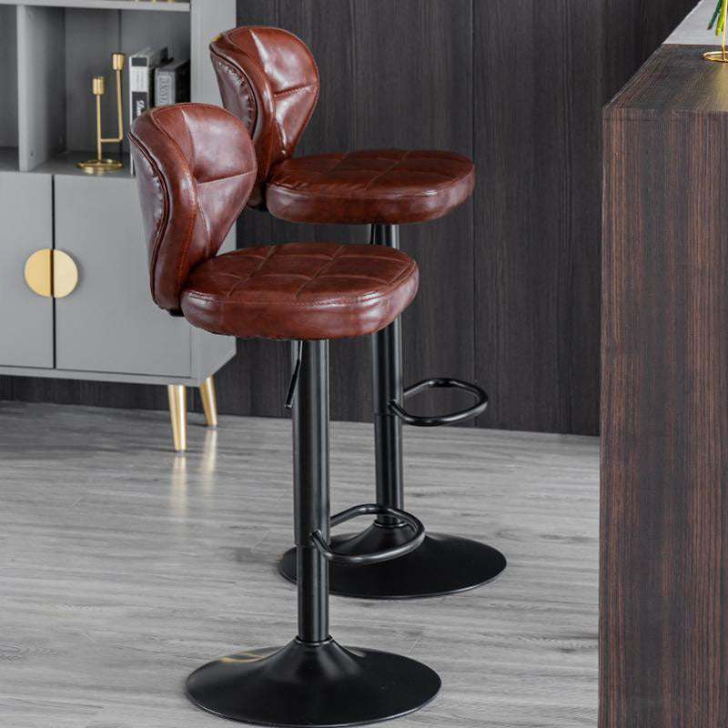 Tabouret de bar métallique carré minimaliste moderne en cuir ciré huilé avec dossier sans accoudoirs pour salle à manger 