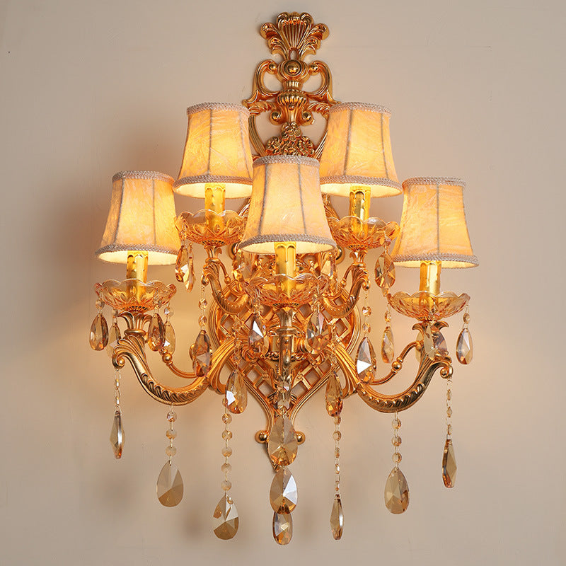 Applique Murale à 5 Lumières en Cristal de Verre avec Matériel en Or Traditionnel Européen pour Salon 