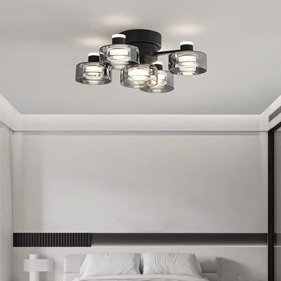 Italian Minimalist Round Drum Copper Glass LED Semi-Flush Mount Ceiling Light