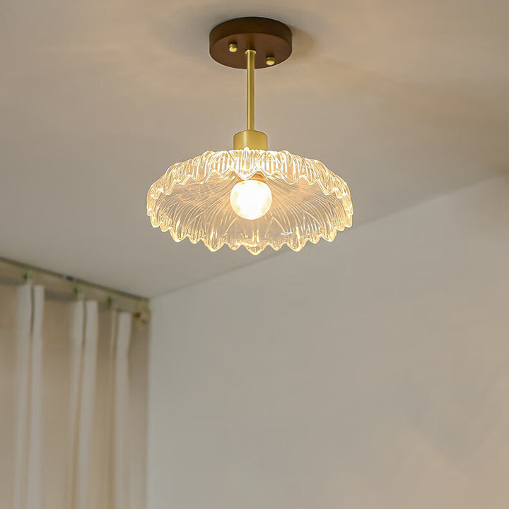 Luz de techo semiempotrada contemporánea de lujo con flor de cobre y vidrio de 1 luz para pasillo 
