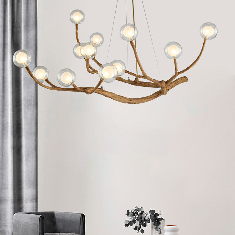 Contemporary Creative Ball-in-Ball Tree Branch Hardware Glass 8/12/16/20-Light Chandelier For Living Room