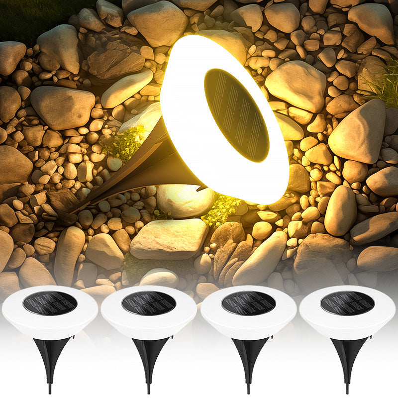إضاءة خارجية LED للمناظر الطبيعية بتصميم مخروطي دائري بسيط حديث مضاد للماء للطاقة الشمسية من مادة PP PS للحديقة 