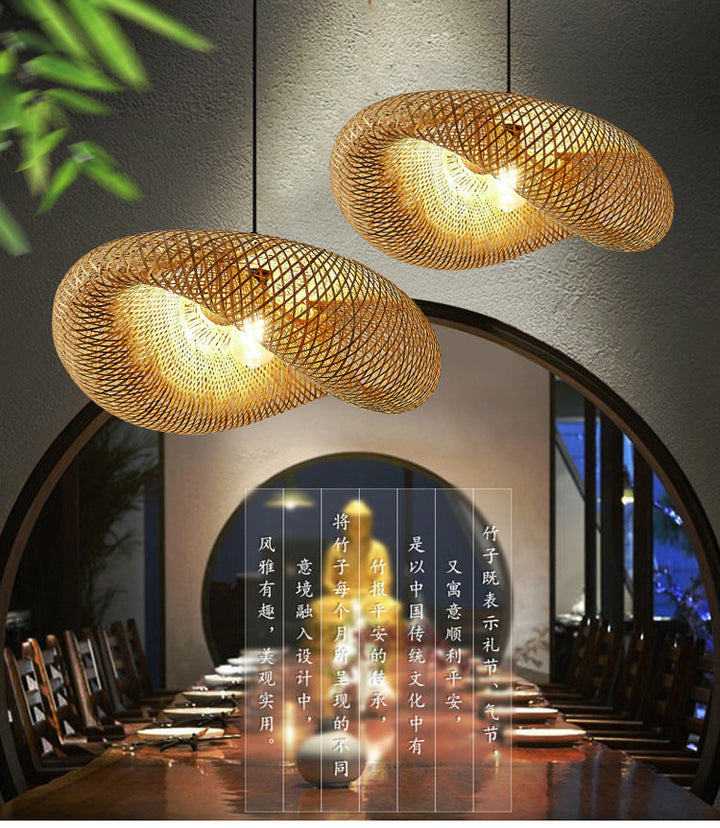 伝統的な日本の藁帽子竹編み鉄1灯ペンダントライト ダイニングルーム用