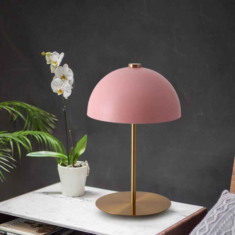 Contemporary Nordic Pink Dome Copper Base 1-Light Table Lamp For Bedroom