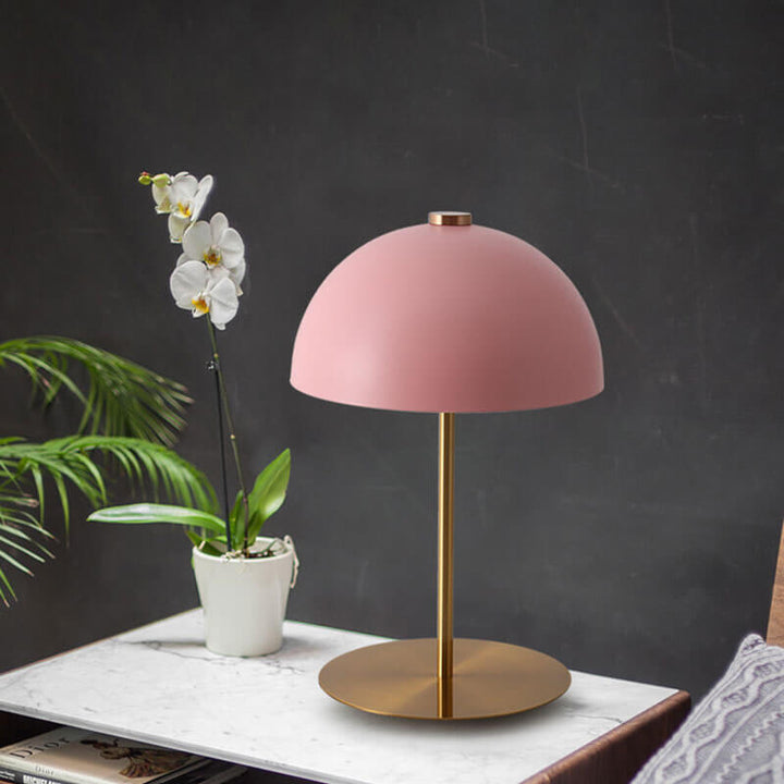 Contemporary Nordic Pink Dome Copper Base 1-Light Table Lamp For Bedroom