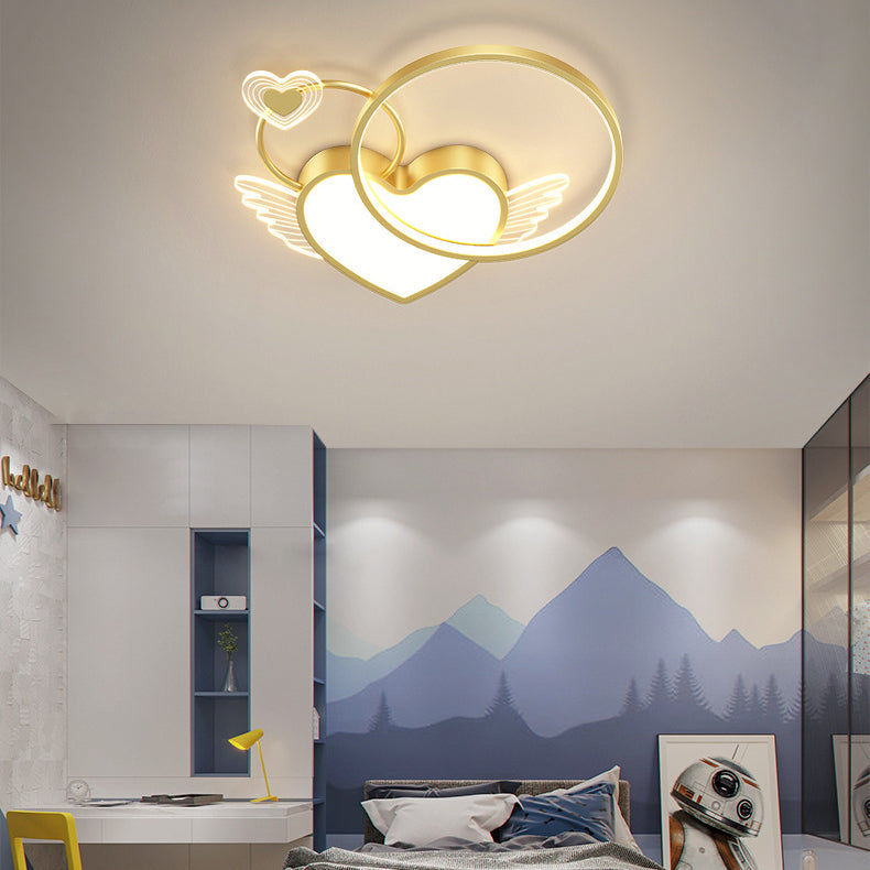 Moderne Art Deco Herz Flügel Runde Acryl Eisen LED Unterputz Deckenleuchte Für Schlafzimmer 