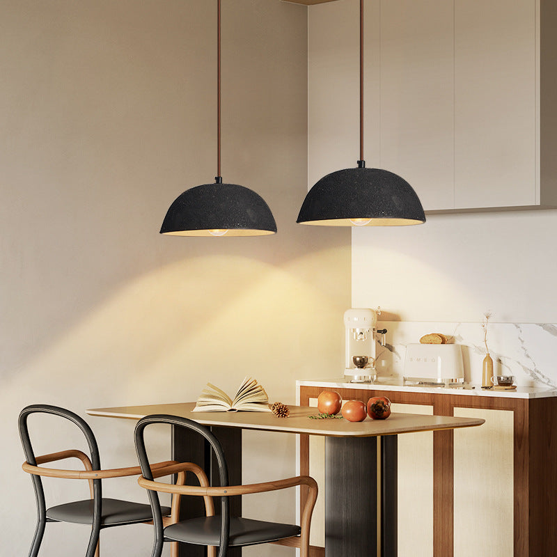 Moderne minimalistische halbrunde 1-flammige Pendelleuchte aus Keramik und Holz für Esszimmer 
