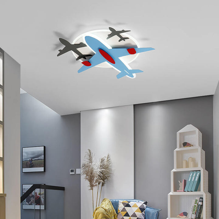 Contemporary Creative Aircraft Shape Iron Acrylic Aluminum LED Cartoon Kids Flush Mount Ceiling Light
