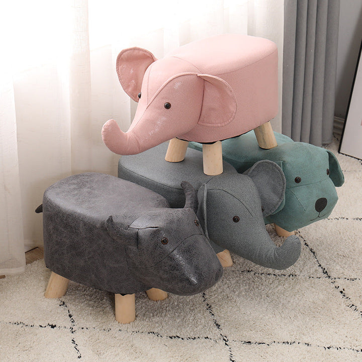 Tabouret bas contemporain en tissu créatif en forme d'éléphant avec pieds en bois pour salon 