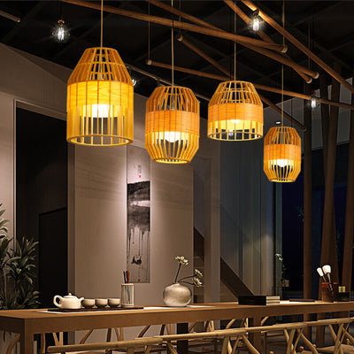 Modern Minimalist Wooden Birdcage Design 1- Light Pendant Light