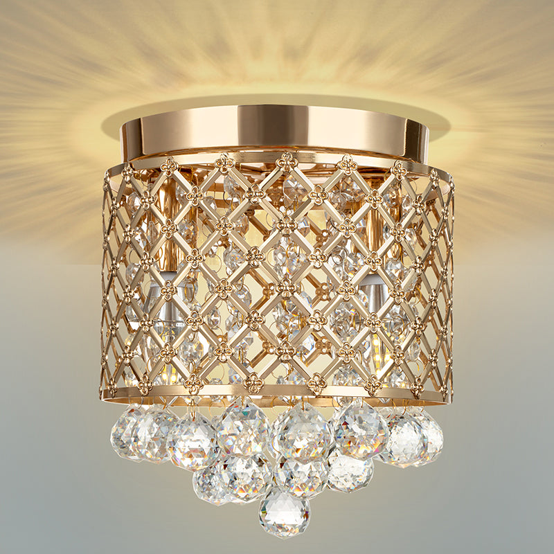 Modern Luxury Round Iron Crystal 2-Light Flush Mount Ceiling Light For Living Room