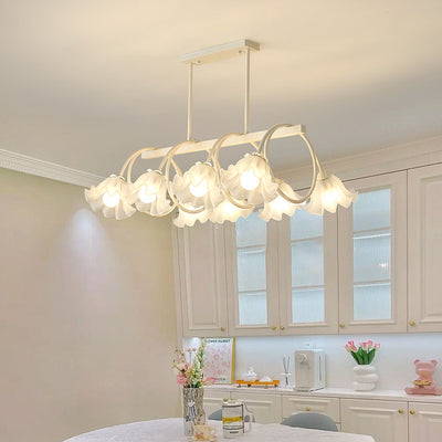 Modern Minimalist Cream Flower Iron Glass 6/8 Light Island Light Chandelier For Dining Room